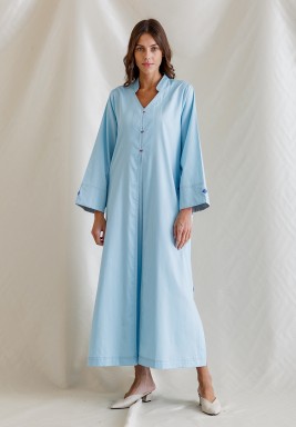 Sky Blue Hand Embroidered Cotton Kaftan