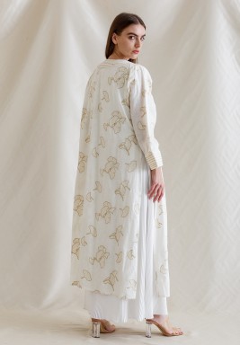 White Pleated Two-Piece Kaftan