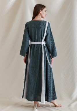 Olive and White Belted Kaftan