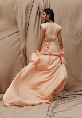 Peach Maxi Waistcoat Shimmery Set