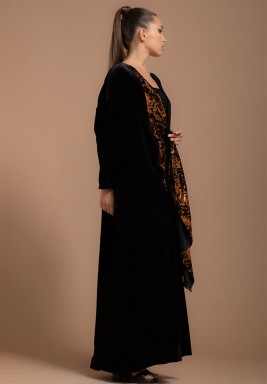 Mariposa Black & Copper Velvet Abaya