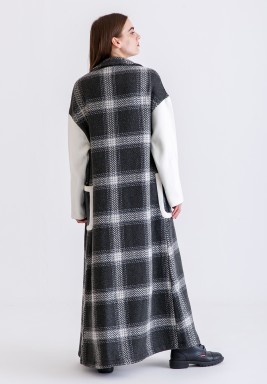 Grey & White Checked Bisht 