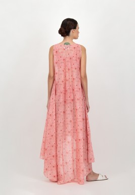 Red Printed High-Low Length Dress