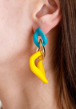 Yellow, Blue & Gold Drop Earrings