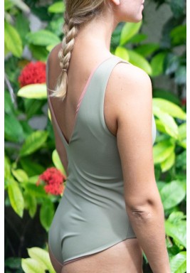 Dusty Rose & Khaki One Piece Swimsuit