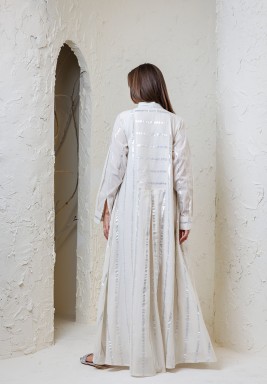 White Kaftan with Silver Applique on Shoulder