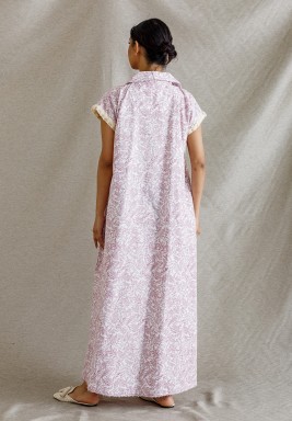 Purple & White Floral Kaftan with Belt and Appliqué