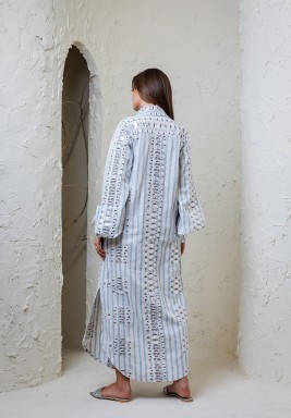 White Embroidered Cut Out Sleeves Kaftan