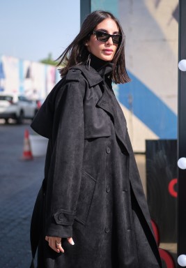 Black Suede Relaxed Fit Trench