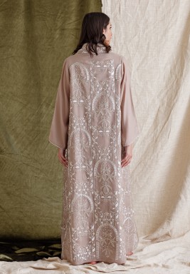 Light Brown Floral Embroidered kaftan