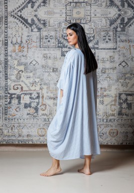 Blue Striped kaftan with Floral Embroidery