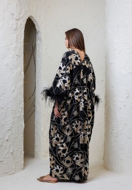 Black Feather Trim Kaftan