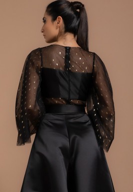 Mettalic Tulle Top with Cropped Bustier 