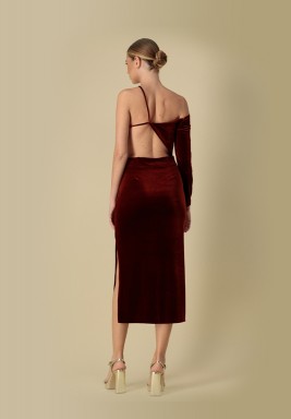 Red Velvet Off Shoulders Dress