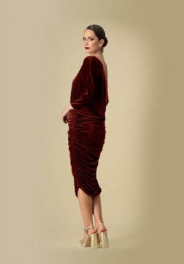 Red Long Sleeves Velvet Dress