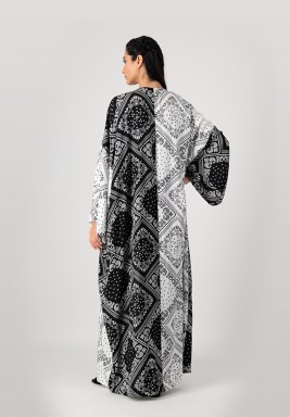 White And Black Printed Abaya