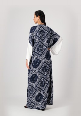 Two-toned Color Paisley Printed Abaya 