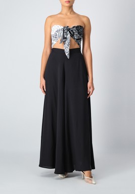 Black & White Two-toned Printed Cropped top with Front Bow