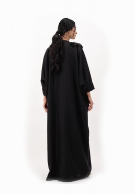 Black Linen Embellished Shoulder Abaya