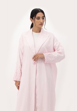 Pink Embroidery Linen Abaya 