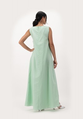 Green Sleeveless linen Dress 