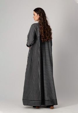 Grey Striped Linen Abaya 