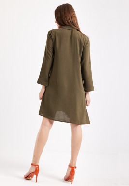 Olive Ruffled Shirt Dress