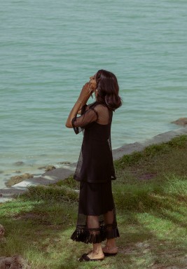 Black Fishnet Shirt and Skirt Set