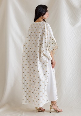 White Kaftan with Golden Prints