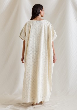 Off-White Shiny Flowers Kaftan Set