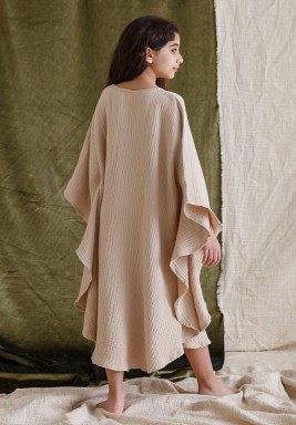 Beige Pom Embroidered Dress