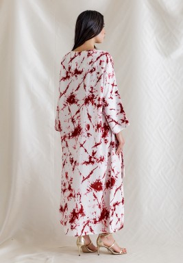 White Kaftan with Red Ink Splash Prints