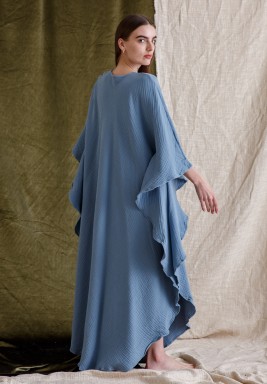 Blue Pom Embroidered Dress