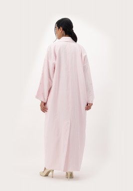 Pink Linen Embellished Sleeves Abaya