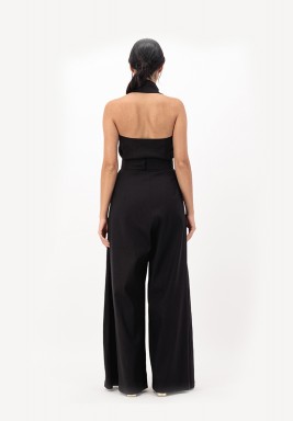 Black Linen Blazer wide-legged Jumpsuit 