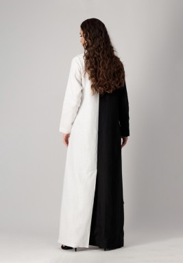 Black & White Belted Abaya 