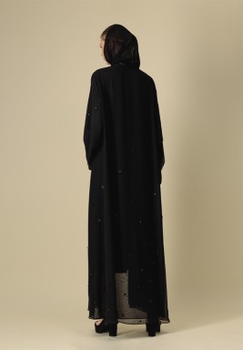 Black Chiffon Abaya With Scattered Embroidery