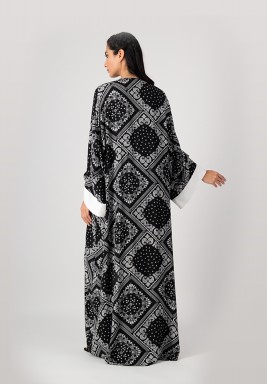 Classic Abaya cut with Belt in Printed Paisley Rayon 