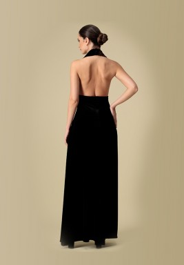 Black & Copper Cross Back Velvet Dress 