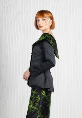 Jacquard Printed Off-Shoulder Mikado Suit