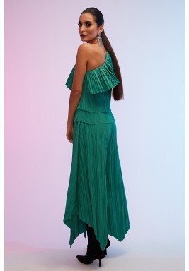 Green One Shoulder Pleated Collar Top