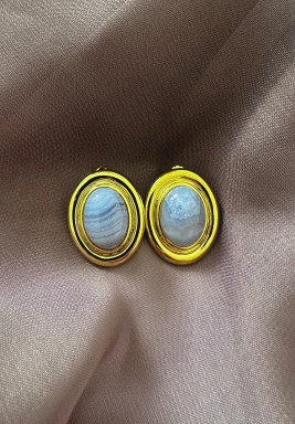 Gold Blue Lace Agate Earrings