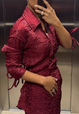 Burgundy Wrinkled Silk Set 