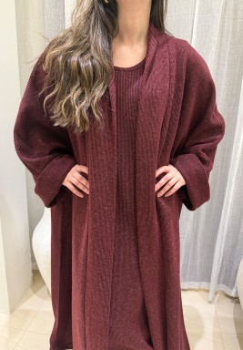 Burgundy Knitted Relaxed-fit Dress and Bisht 