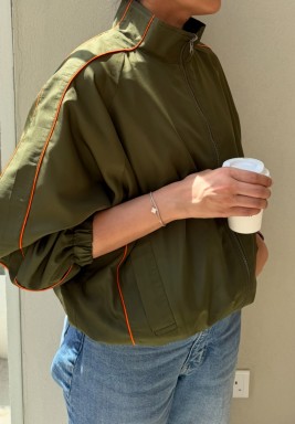 Olive Lightweight Jacket With Contrast Piping