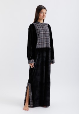 Grey Checkered Velvet Dishdasha