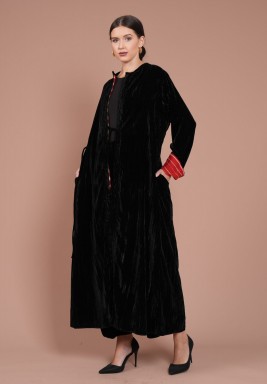 Black & Red Velvet Bisht Set