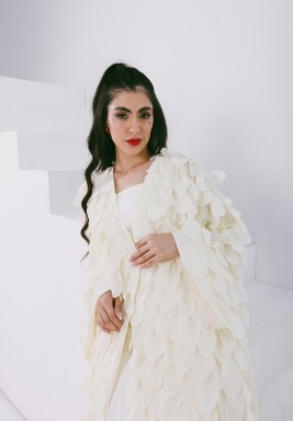 Antique White Silk Layered Abaya in Classic Cut 