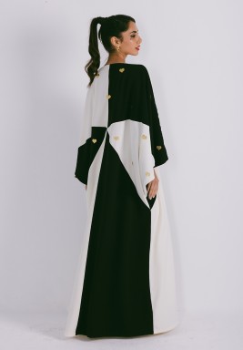 Two Tone Abaya with Scattered Metal Heart Motifs