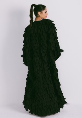 Black Moonless Night Silk Layered Abaya in Classic Cut 